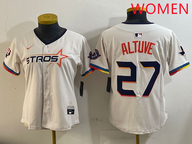Women Houston Astros 27 Altuve Cream Fourth generation Joint Name Nike 2025 MLB Jersey style 2